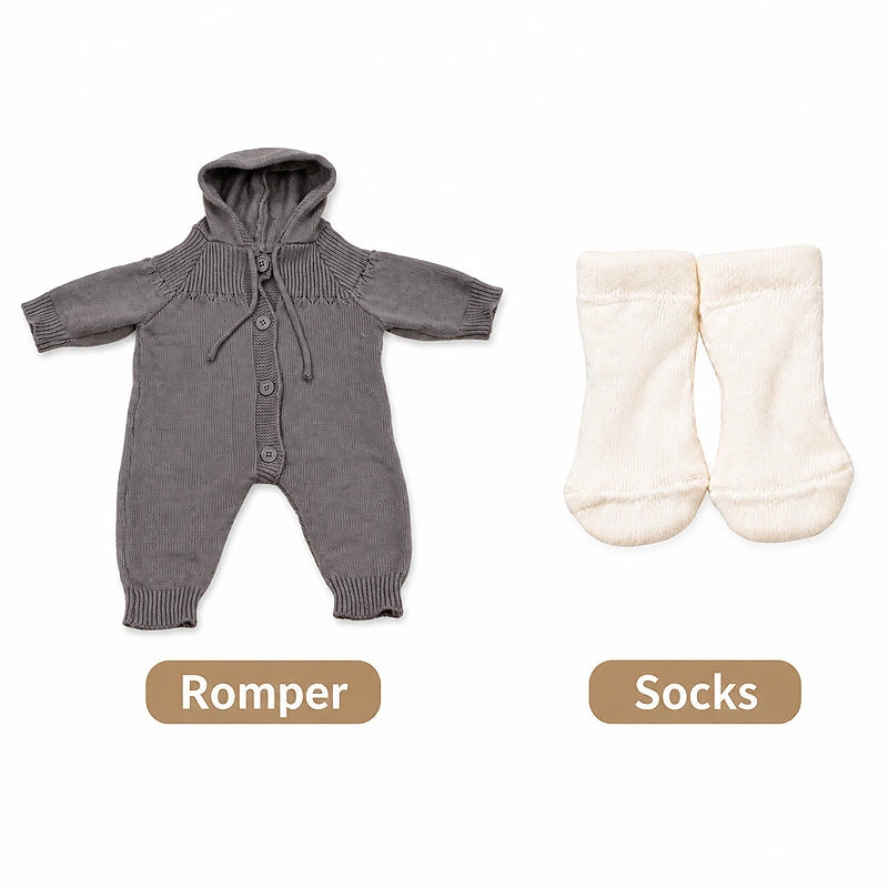 18-20''  Reborn Baby Doll Knitted Gray Romper Set