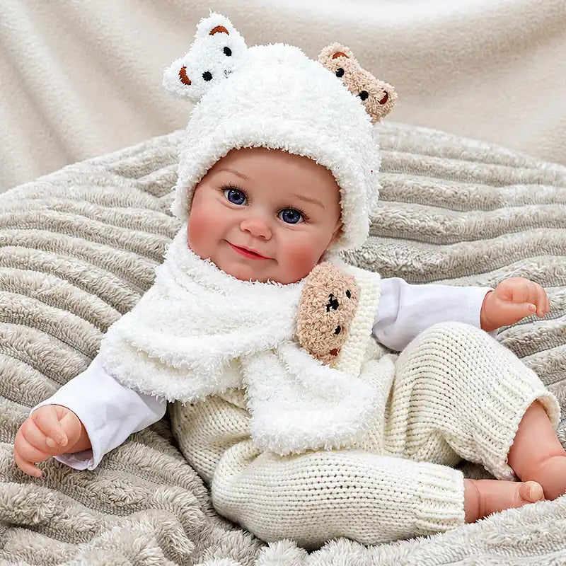 Smiling Reborn Baby Doll in Cozy Bear-Themed Outfit