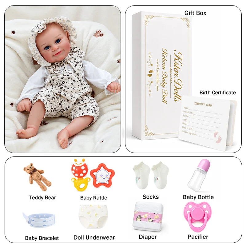 Smiling baby doll in a floral outfit, pictured for doll collectors and imaginative play.