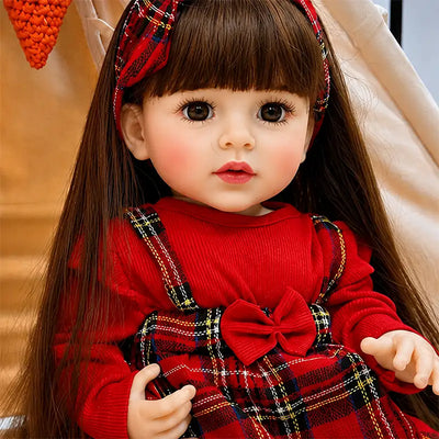 Realistic reborn girl doll sitting inside a cozy play tent, perfect for pretend play, tea parties, storytelling, and bedroom companionship.