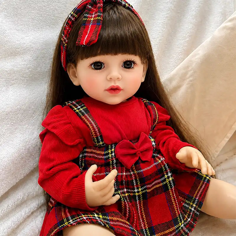 Realistic reborn baby doll for kids, doll lovers, and collectors who enjoy dress-up play, hair styling, nurturing games, and imaginative role play.
