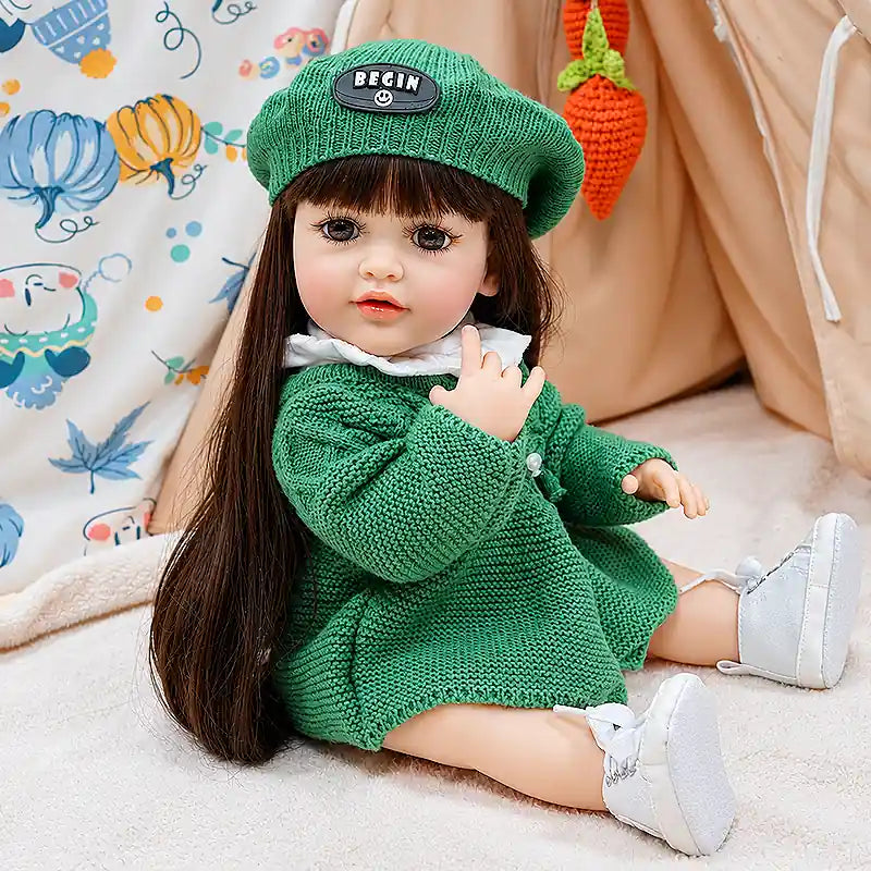Amelia Reborn Doll in Green Knitwear