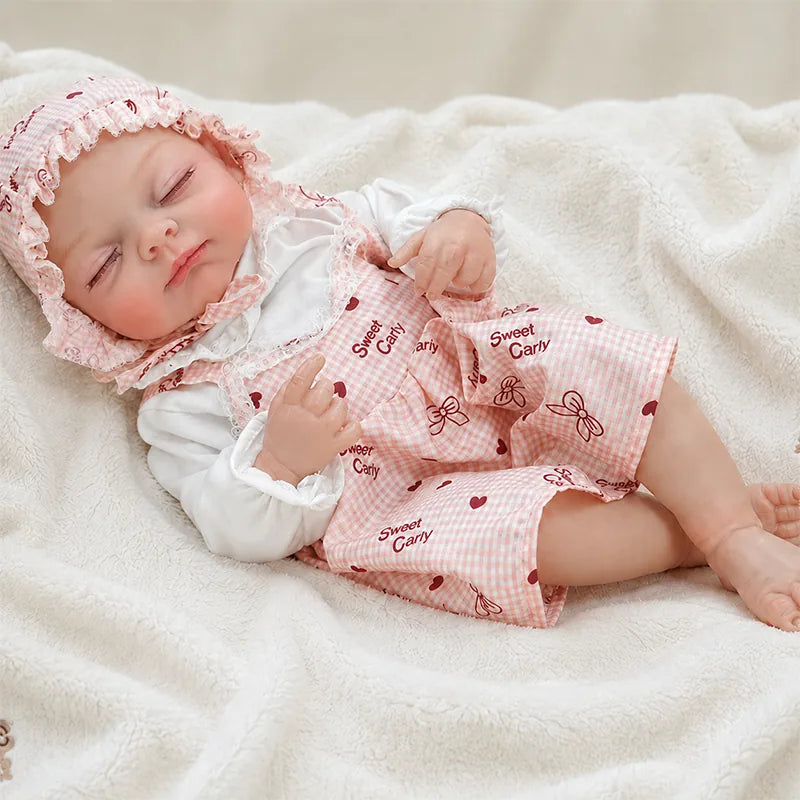 Lifelike reborn baby doll for feeding, dressing, cuddling, stroller play, and bedtime role-play, perfect for imaginative parenting activities.